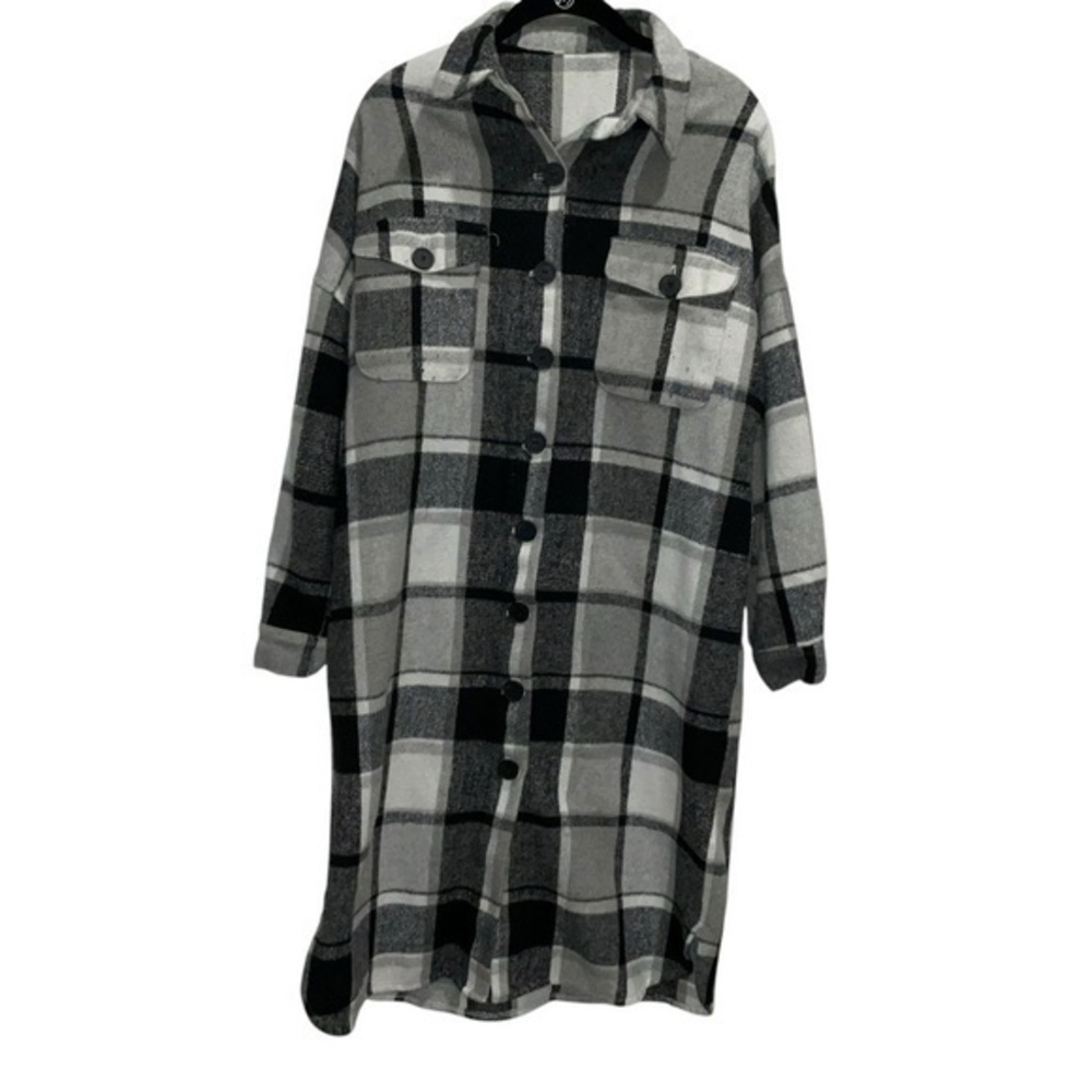 Cozy Long Plaid Fleece Shirt Jacket Women’s